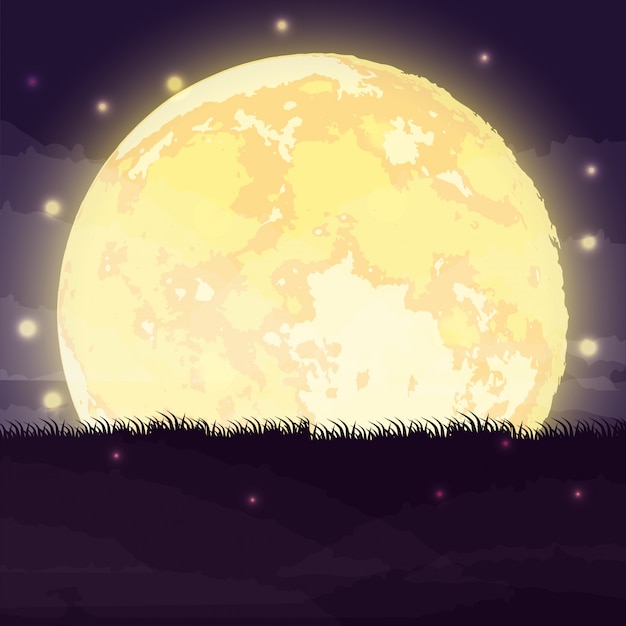 Free vector halloween dark night scene with full moon