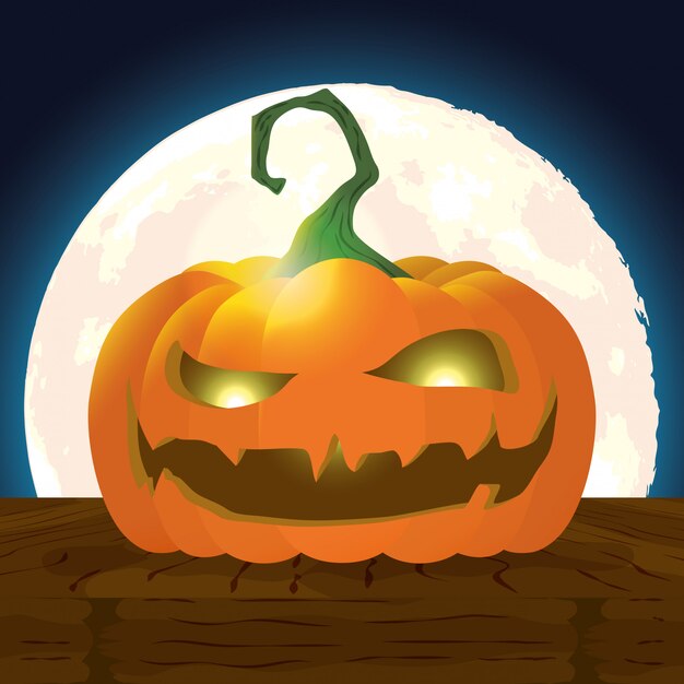 Free vector halloween dark night scene with pumpkin