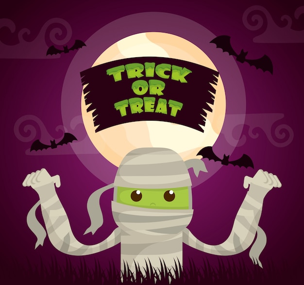 Free vector halloween dark with mummy character