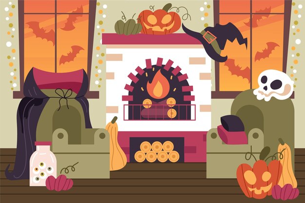 Halloween decorated home interior