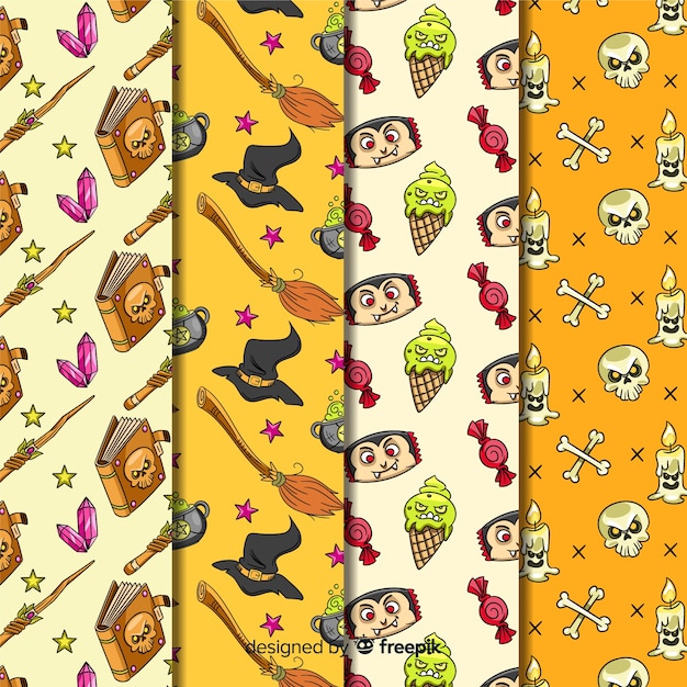 Free vector halloween decoration of seamless pattern collection