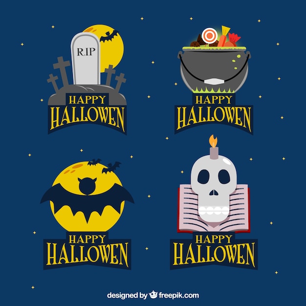 Free vector halloween decorative badges set in flat design