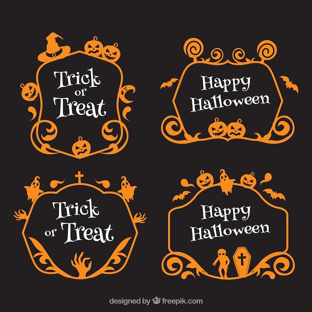 Vettore gratuito cornici decorative di halloween impostato