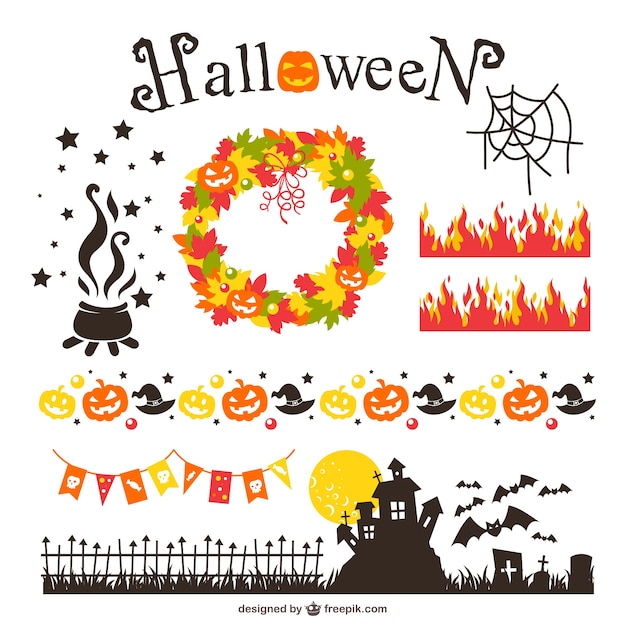 Vettore gratuito halloween elementi di design pacco