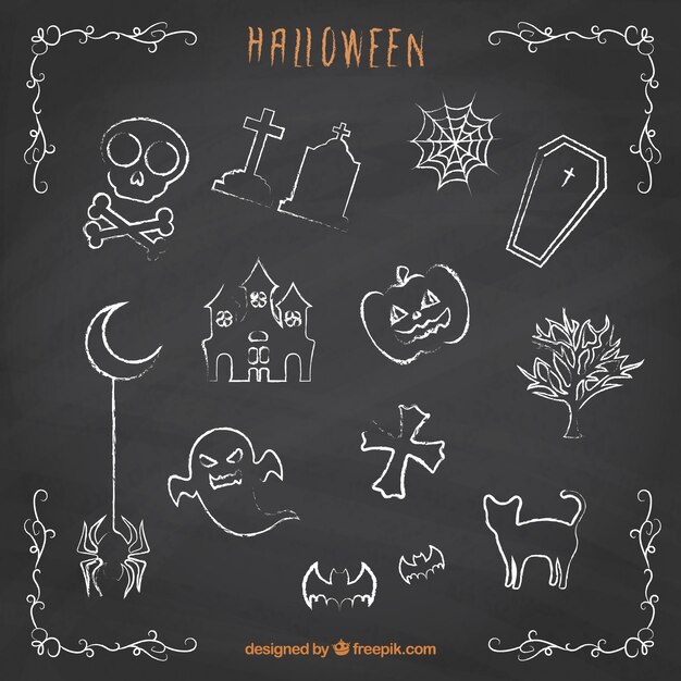 黒板上のハロウィーン落書き 無料のベクター