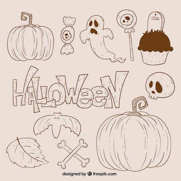 無料ベクター ハロウィーン描かれた落書き