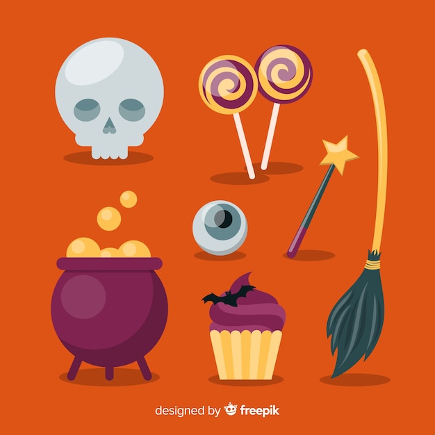 Free vector halloween element collection flat design