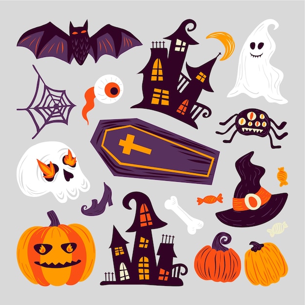 Vettore gratuito collezione di elementi di halloween disegnati a mano