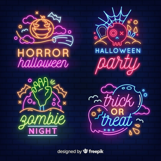 Free vector halloween element neon sign collection