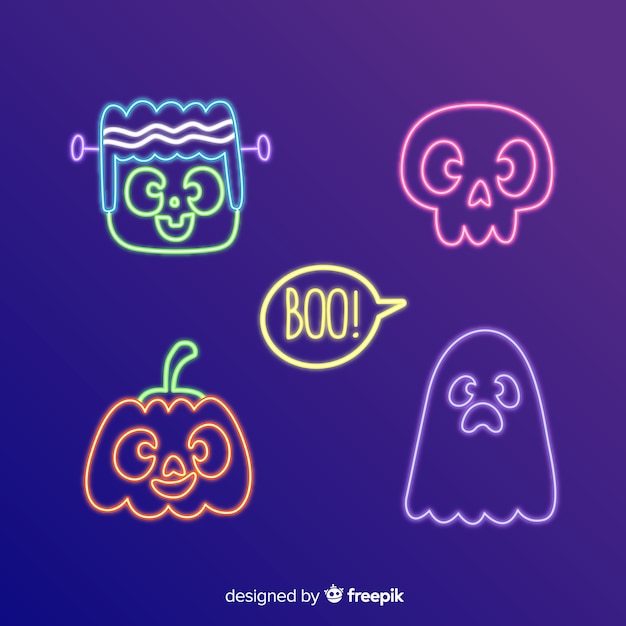 Free vector halloween element neon sign collection