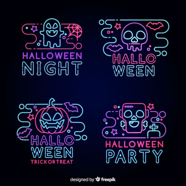 Free vector halloween element neon sign collection