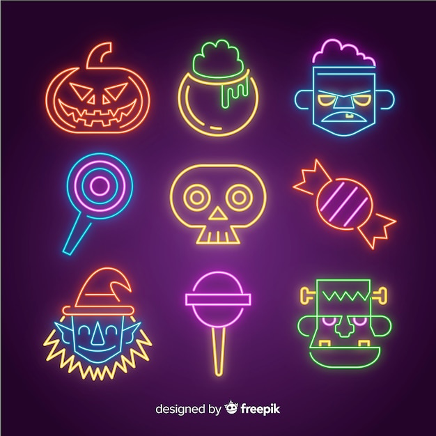 Free vector halloween element neon sign collection
