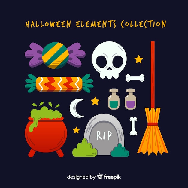 Halloween elements collection in flat design