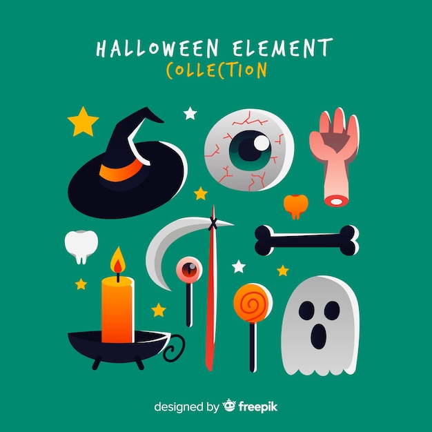 Raccolta di elementi di halloween in design piatto