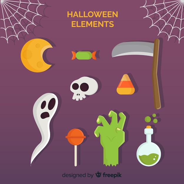 Raccolta di elementi di halloween in design piatto