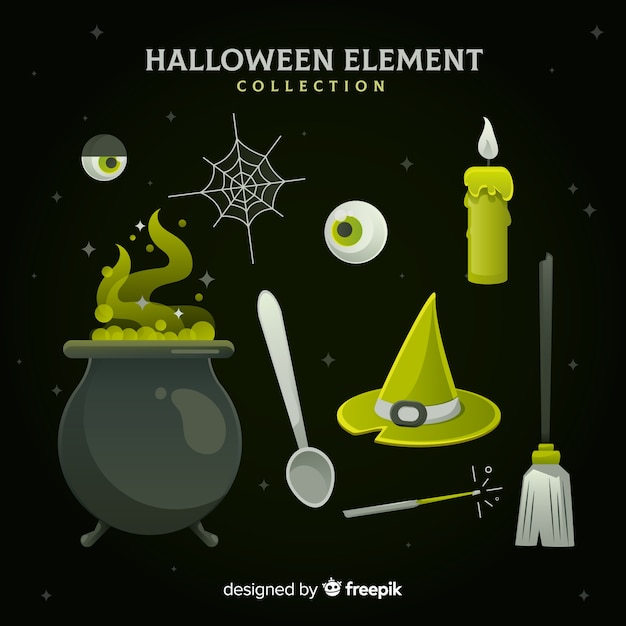 Vettore gratuito raccolta di elementi di halloween in design piatto