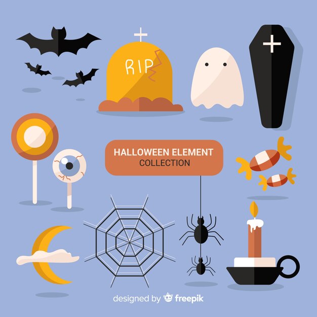 Raccolta di elementi di halloween in design piatto