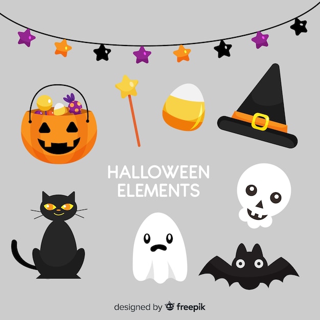 Halloween elements collection in flat design