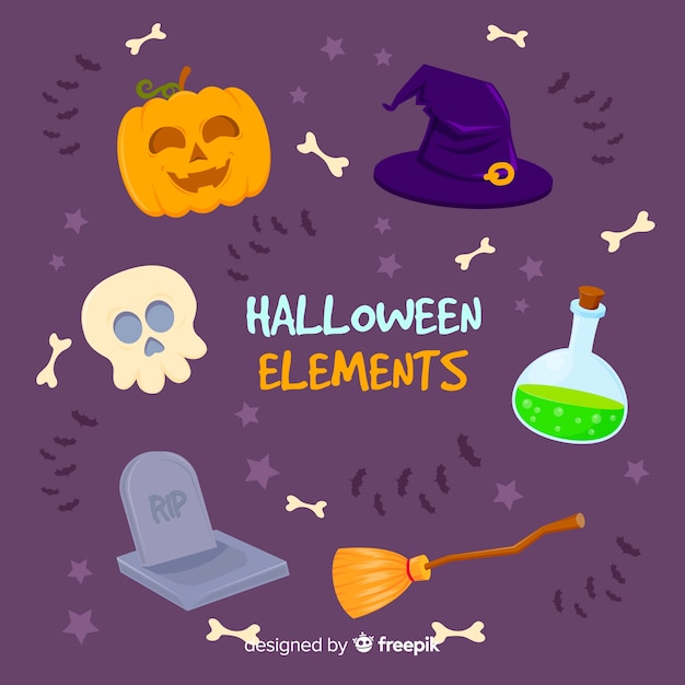 Vettore gratuito raccolta di elementi di halloween in design piatto