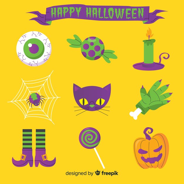 Halloween elements collection in flat design