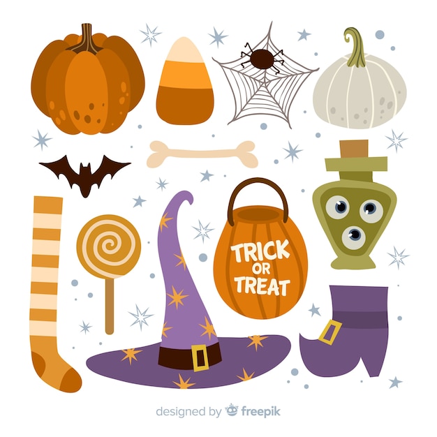 Vettore gratuito raccolta di elementi di halloween in design piatto