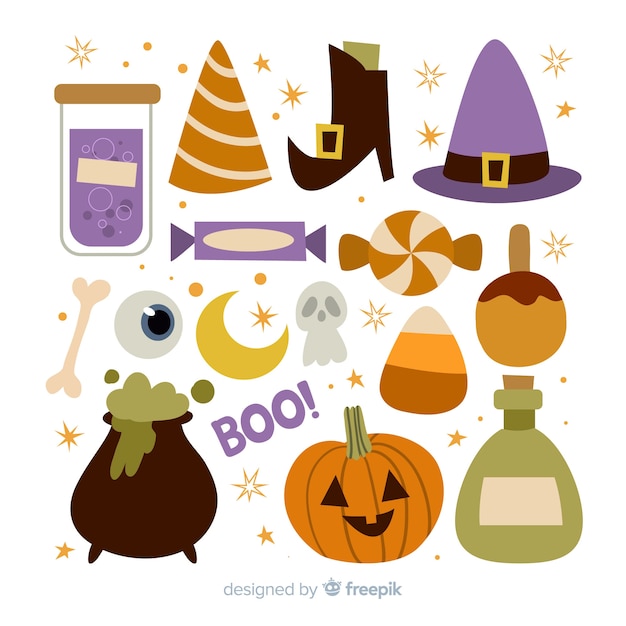 Free vector halloween elements collection in flat design