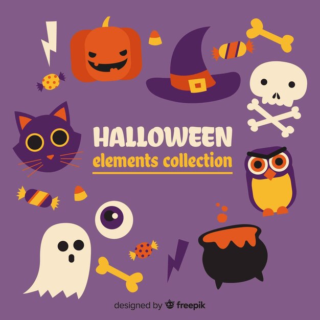 Free Vector halloween elements collection in flat design