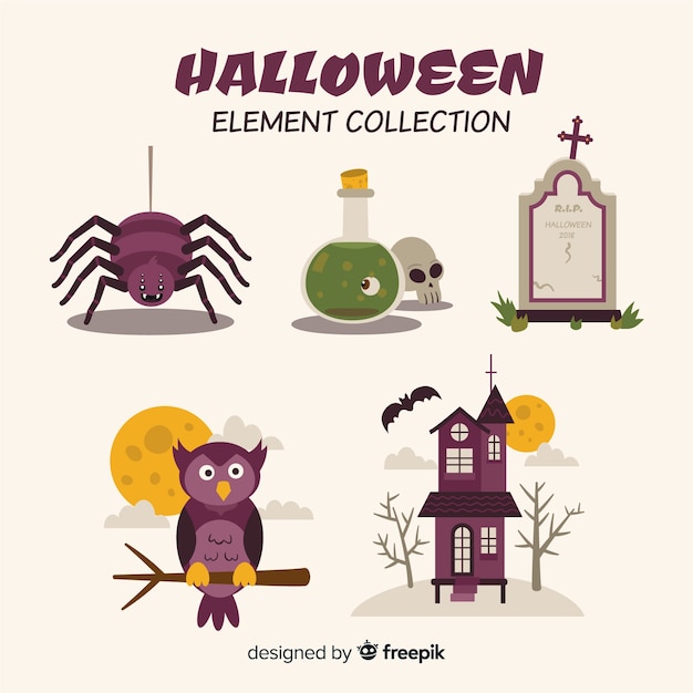 Raccolta di elementi di halloween in design piatto