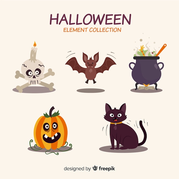 Raccolta di elementi di halloween in design piatto