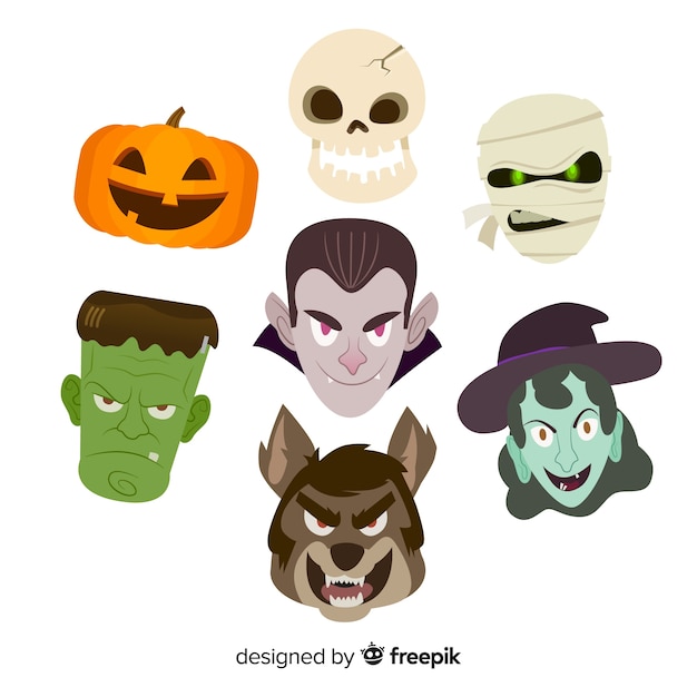 Vettore gratuito raccolta di elementi di halloween in design piatto