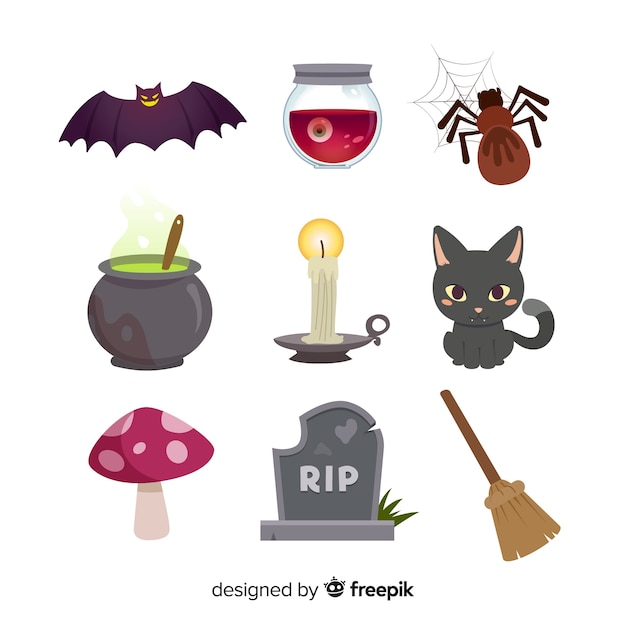 Free vector halloween elements collection in flat design