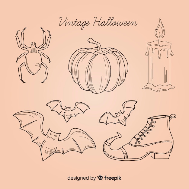 Halloween elements collection in hand drawn style