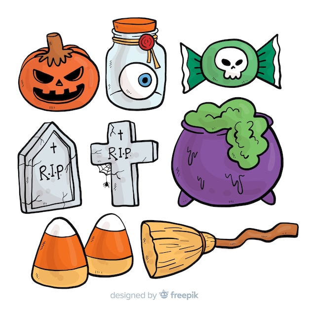 Коллекция элементов Хэллоуина в стиле ручной работы
