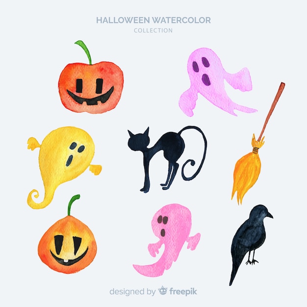 Free vector halloween elements collection in watercolor