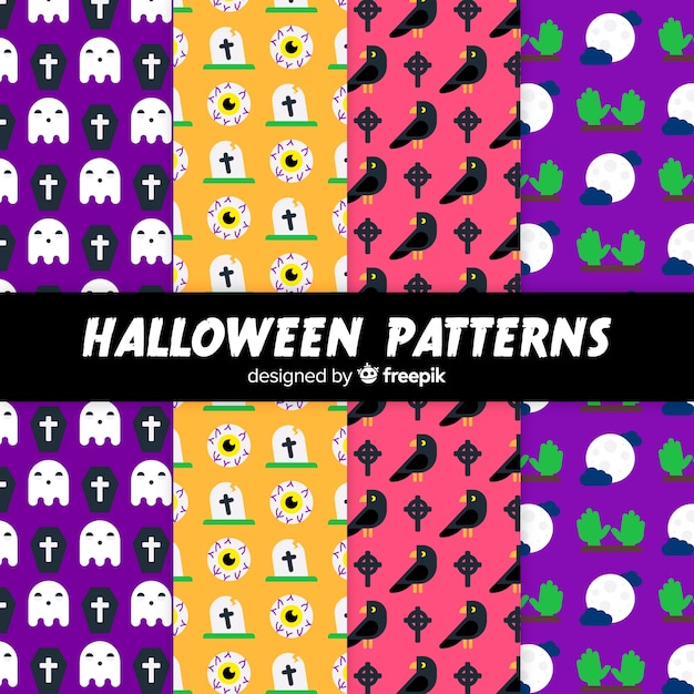 Halloween elements pattern collection in flat design