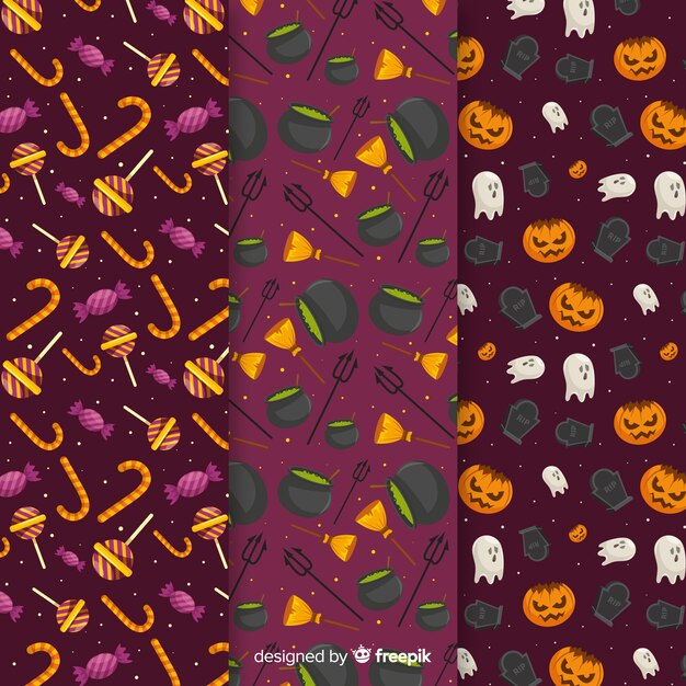 Halloween elements pattern collection flat design