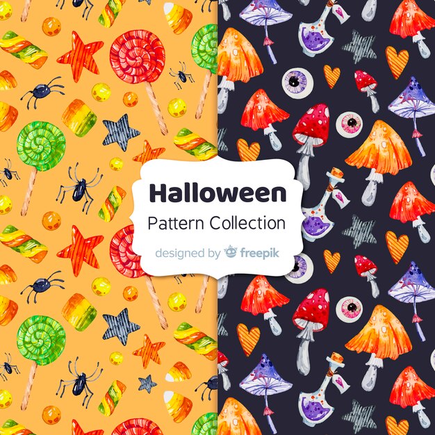 Halloween elements pattern collection in watercolor