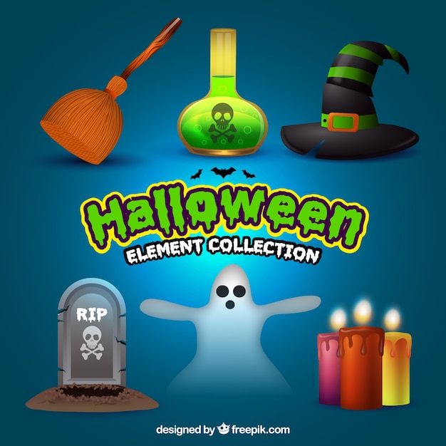 Free vector halloween elements set in a realistic style