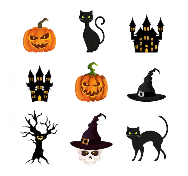Бесплатное векторное изображение Хэллоуин элементы набора
