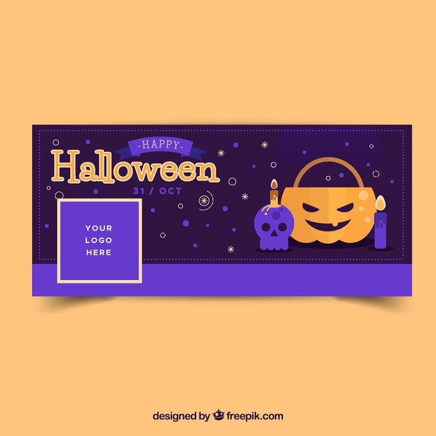 Halloween facebook cover with elements in flat design