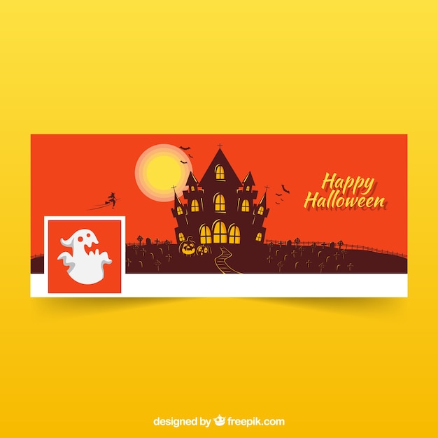 Free vector halloween facebook cover with haunted house