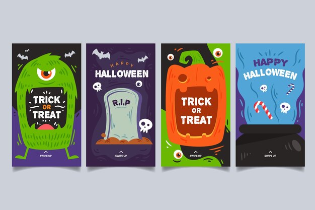 Free vector halloween festival instagram stories set