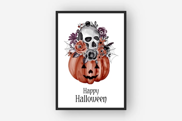 Хэллоуин цветочные композиции тыква и череп акварель иллюстрации