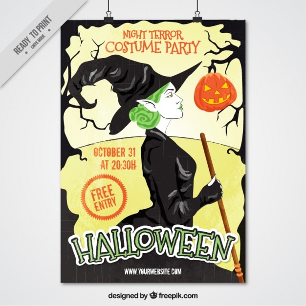 Halloween flyer with a green-haired witch