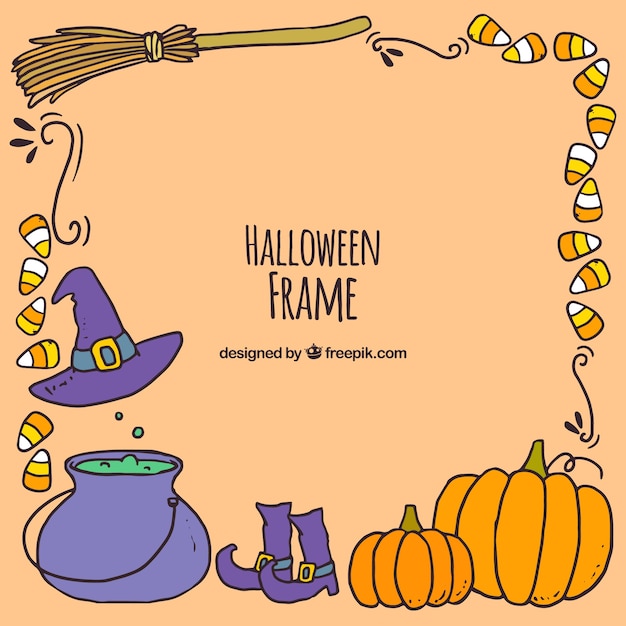 Halloween frame background with drawings