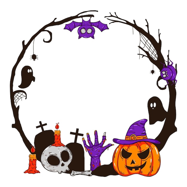 Vettore gratuito concetto disegnato cornice di halloween