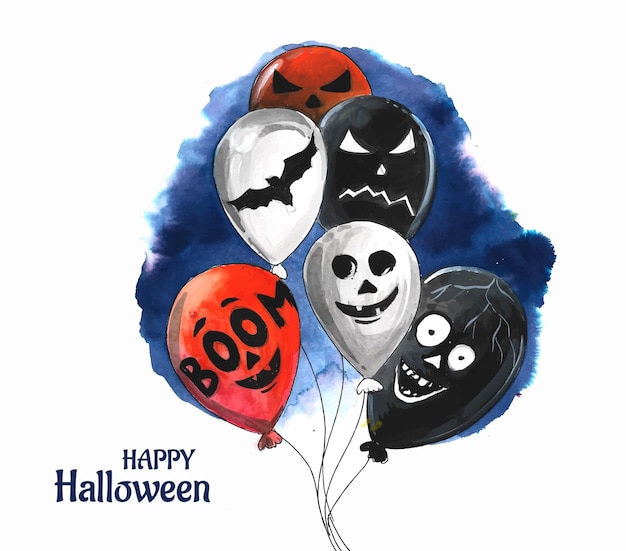 Free vector halloween ghost balloons spider and bat scary air balloons watercolor background