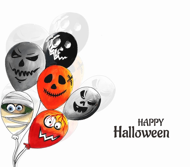 Halloween ghost balloons spider and bat scary air balloons watercolor background