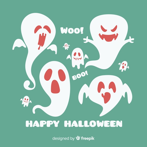 Vettore gratuito collezione di personaggi fantasma di halloween con design piatto