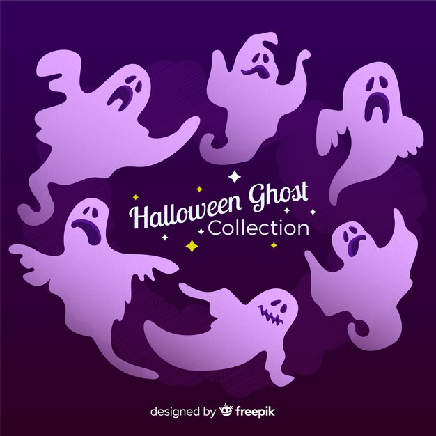 Vettore gratuito collezione di personaggi fantasma di halloween con design piatto